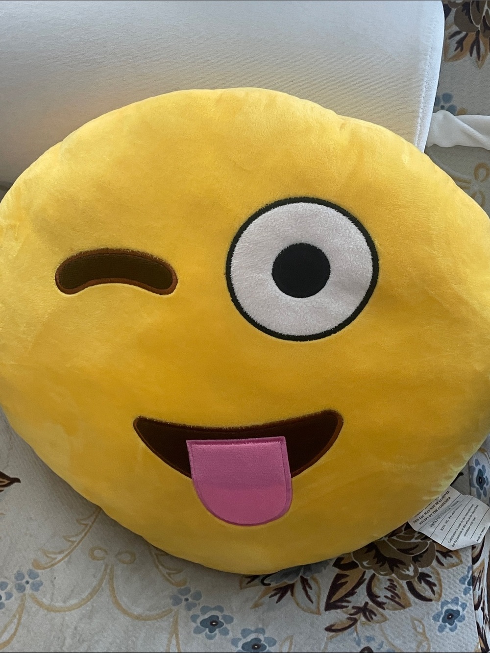 Yellow Winking Tongue-Out Emoji Plush Pillow - Brand